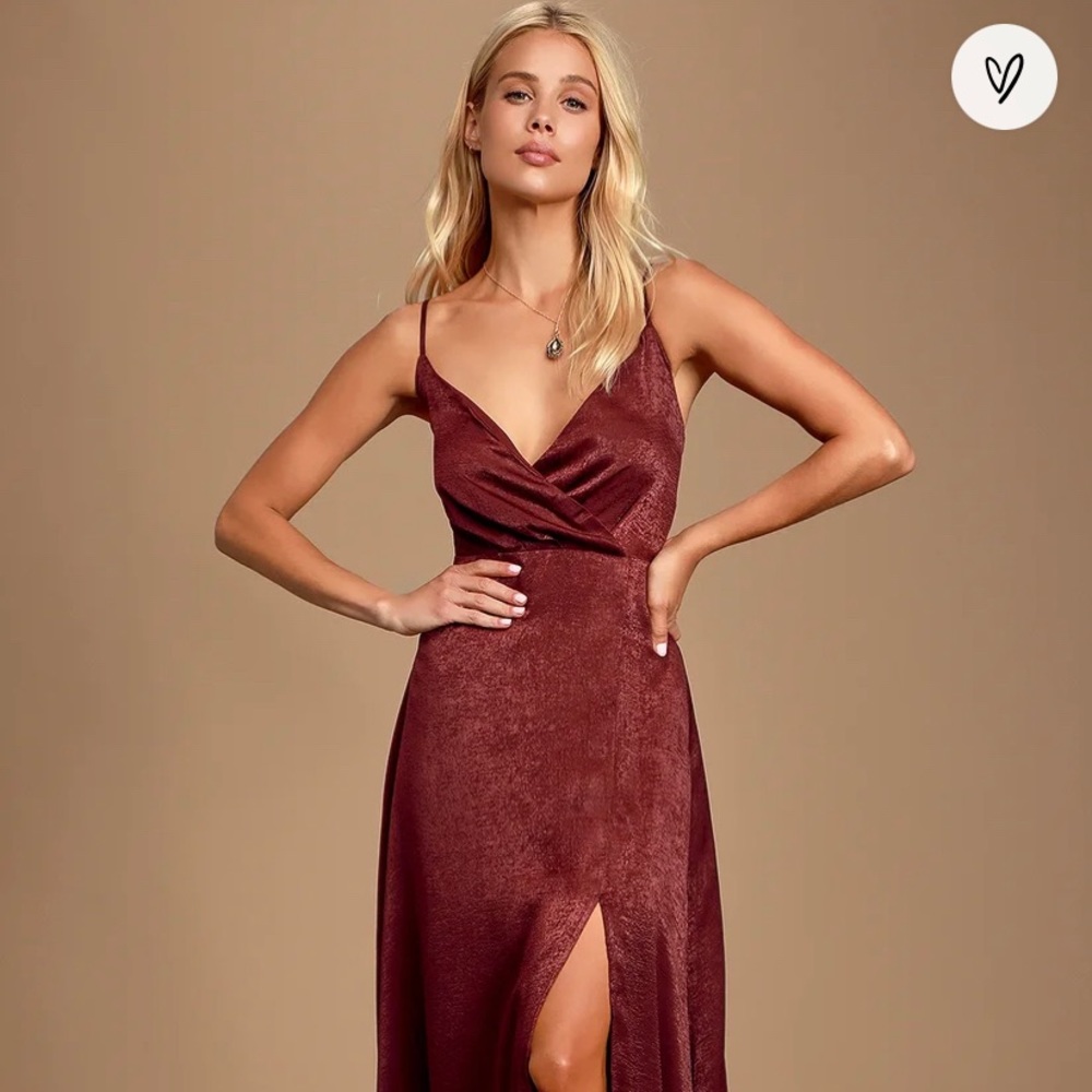 Lulus Constantine Burgundy Satin Maxi Dress